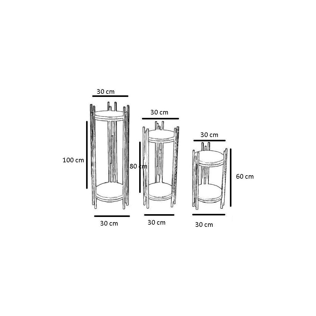 Set 3 masute 1037-4, nuc, metal/lemn, 32x62/32x82/32x102 cm