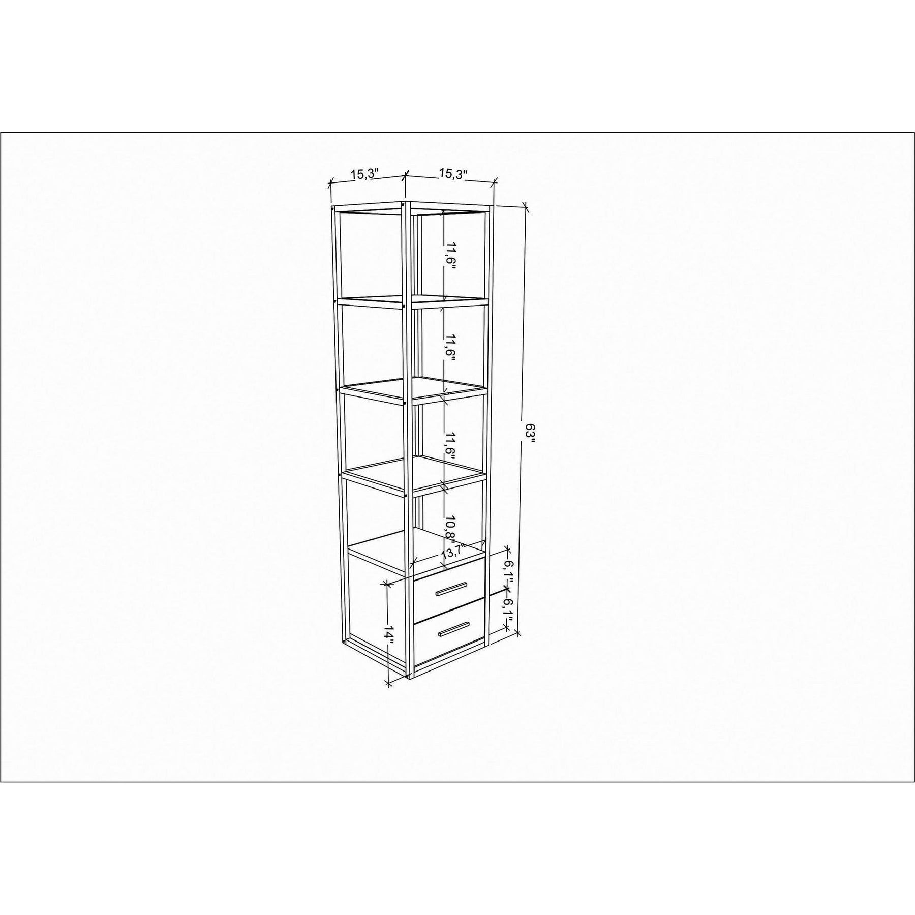 Biblioteca RobCoss, alb/stejar, PAL/metal, 39x39x160 cm