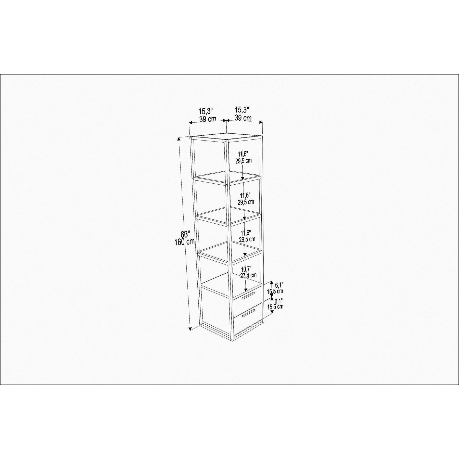 Biblioteca RobCoss, alb/gri, PAL/metal, 39x39x160 cm