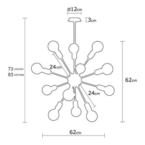 Lustra Harput, N-1314, 6 becuri la inaltimi diferite, cadru metalic, auriu, 62x83 cm