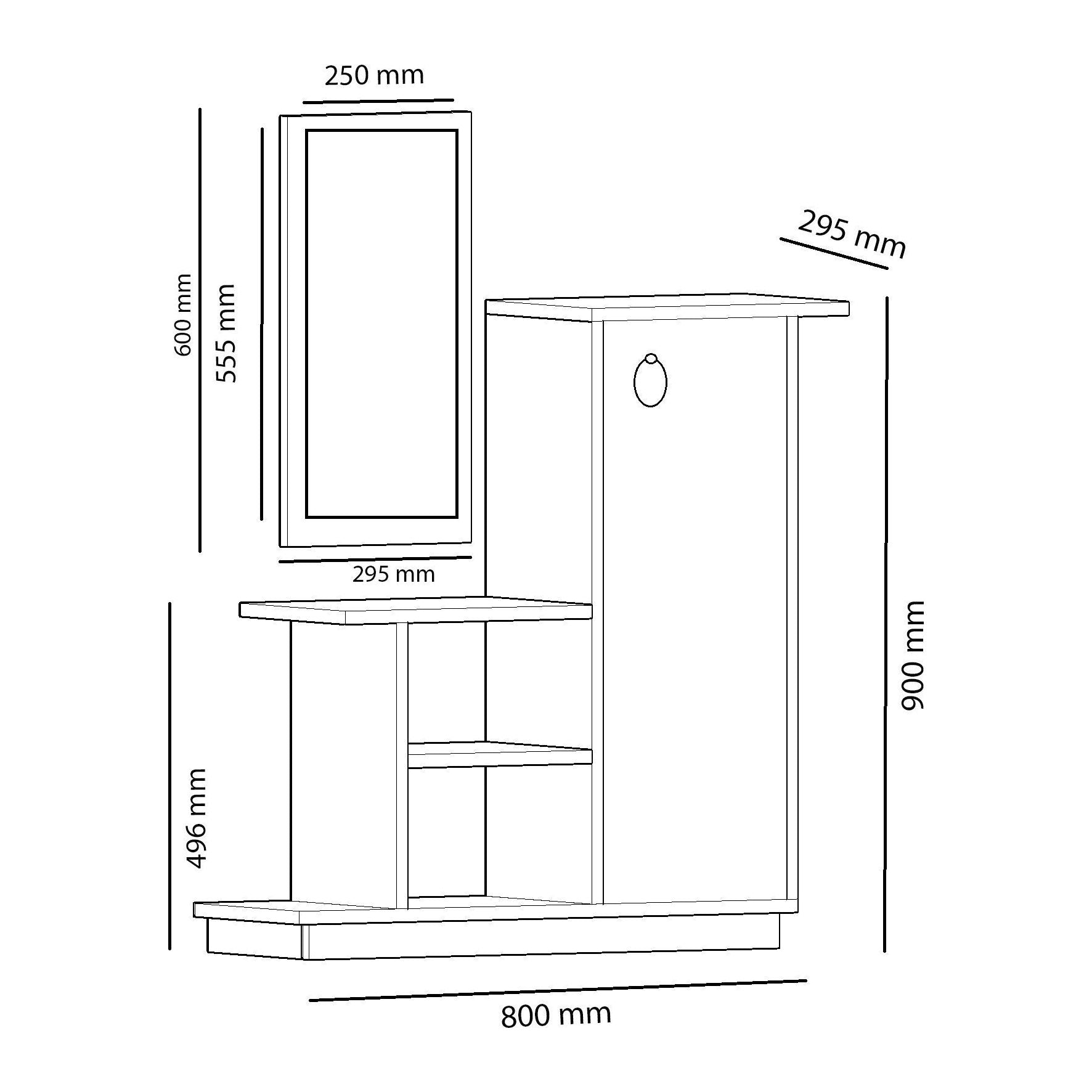 Pantofar Asia, stejar/gri, PAL melaminat, cu oglinda, 80x90x30 cm