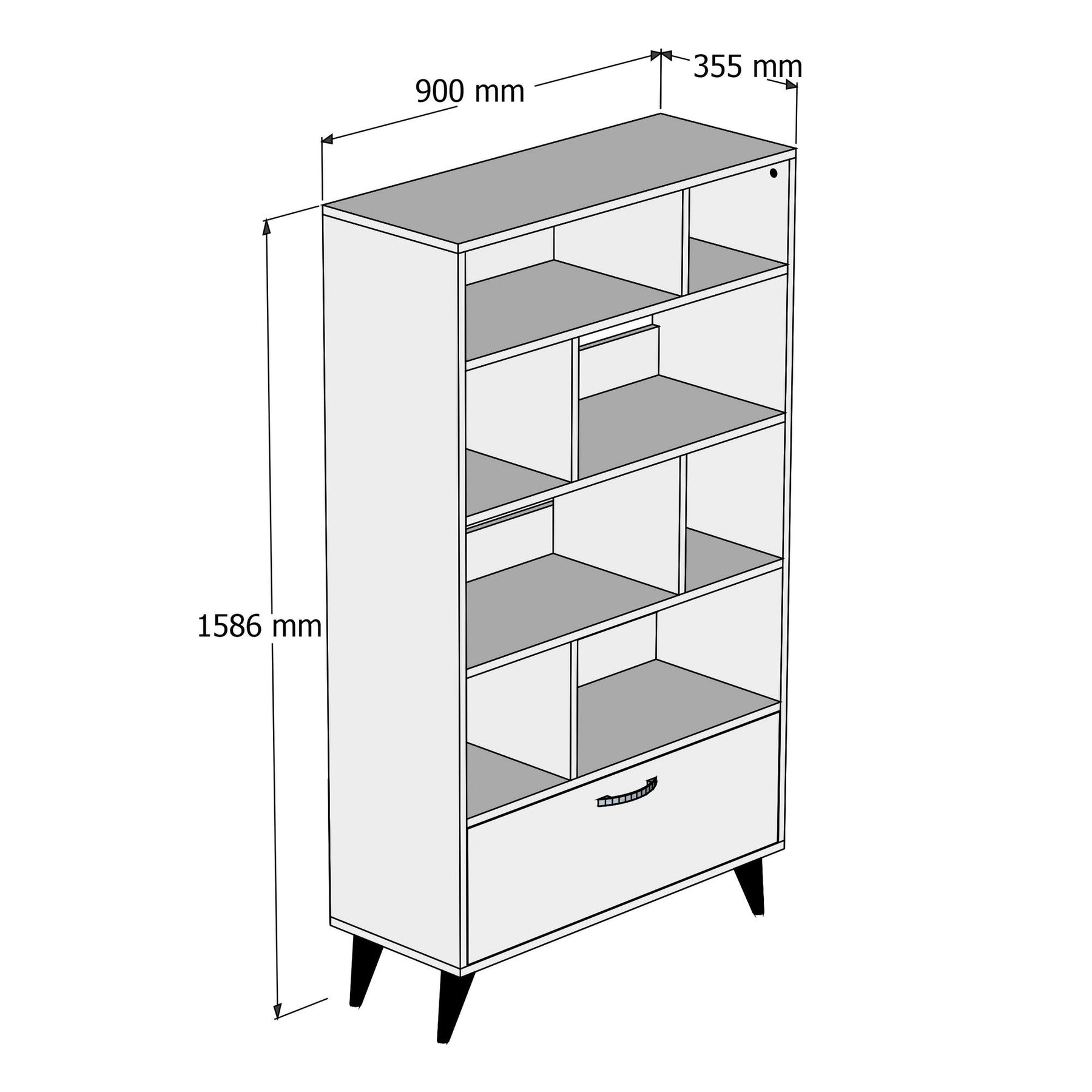 Biblioteca KTB0201, alb/stejar, PAL, 90x35x160 cm