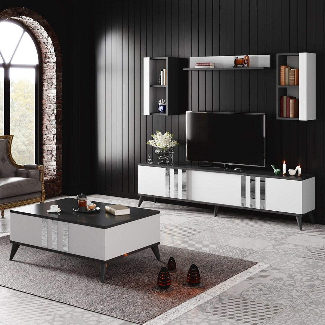 Set living Chrome, alb/gri, PAL melaminat