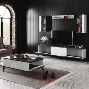 Set living Chrome, alb/gri, PAL melaminat