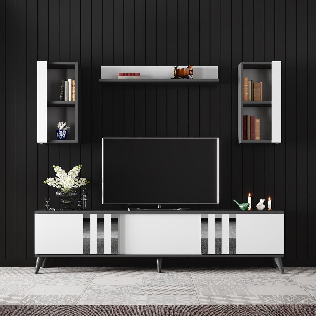 Set living Chrome, alb/gri, PAL melaminat