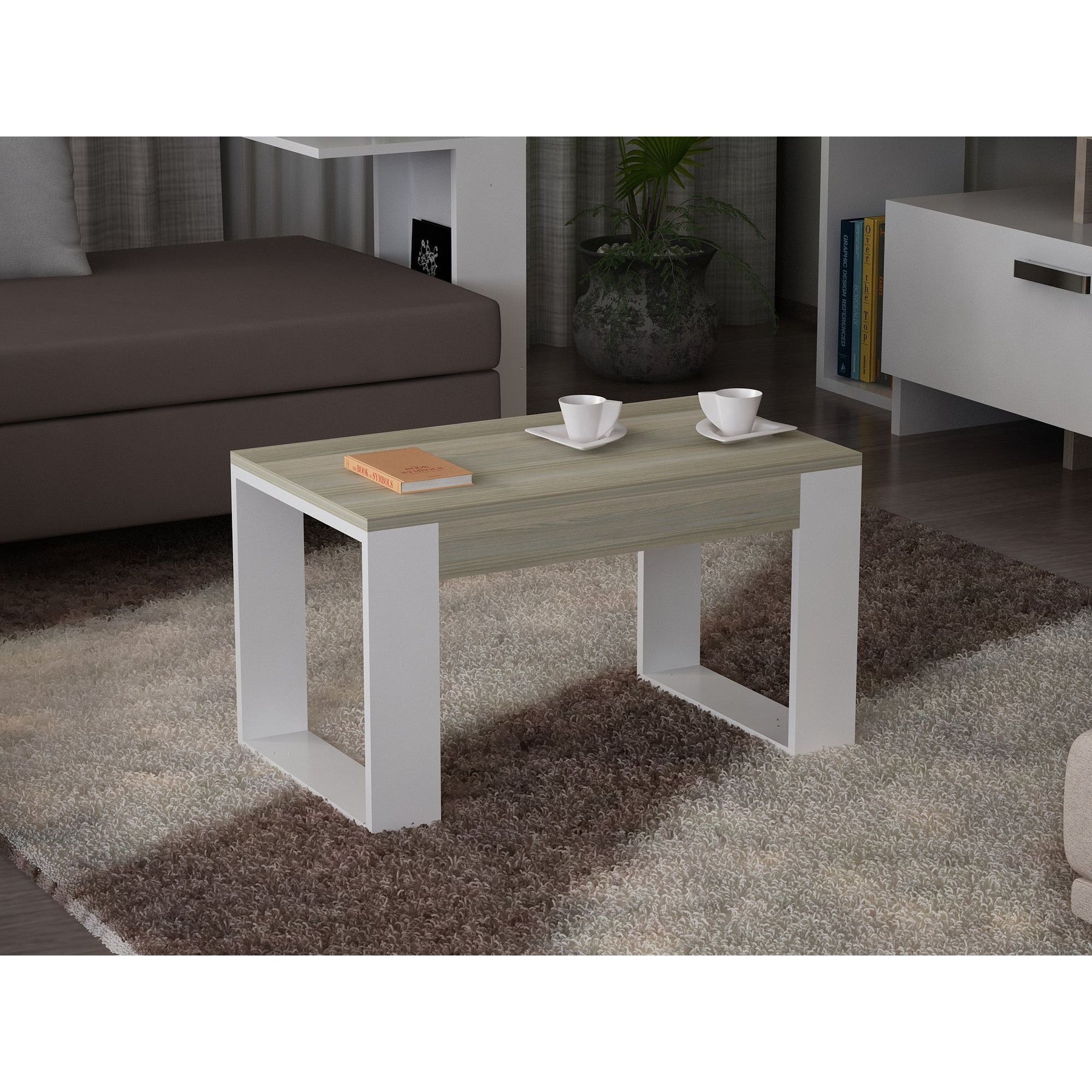 Masuta cafea Arda, stejar/alb, PAL, 60x45x45 cm