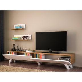 Set living Amerika, format din comoda TV si 2 polite, alb/nuc, PAL