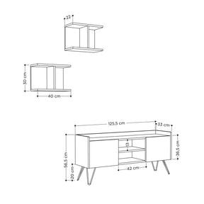 Set comoda TV si 2 rafturi Klappe, gri, PAL