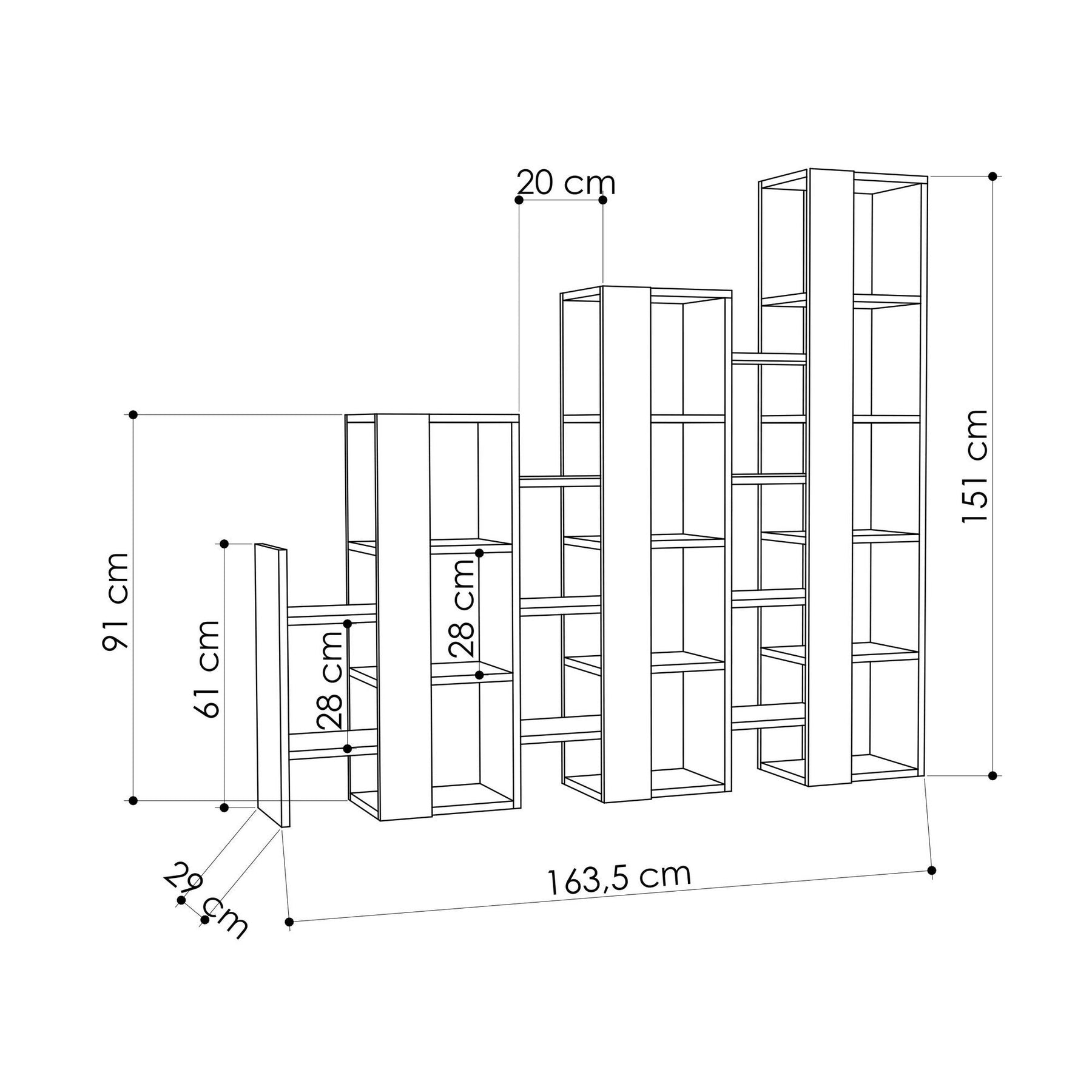 Biblioteca Lift, gri antracit, PAL, 163x29x151 cm