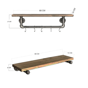 Raft pentru baie BoruRaf113, lemn de molid/metal, 60x17x14 cm