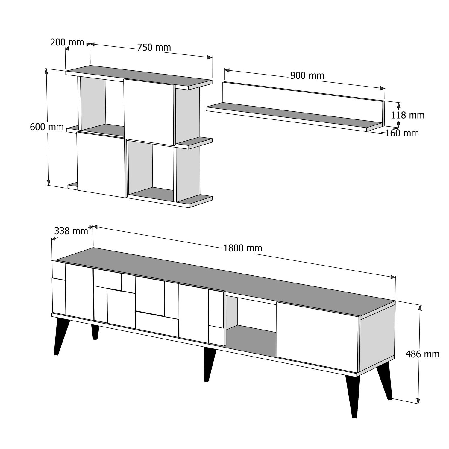 Set living Madrid, nuc/alb, PAL melaminat, 180x49x34 cm