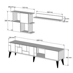 Set living Madrid, nuc/alb, PAL melaminat, 180x49x34 cm