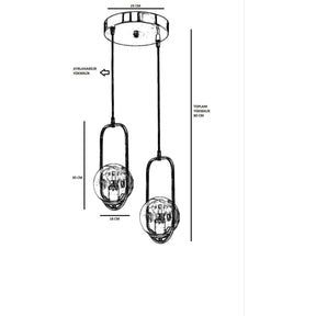 Lampa suspendata Ahu, 2 becuri, cadru metalic/sticla, auriu/alb, 70x25 cm