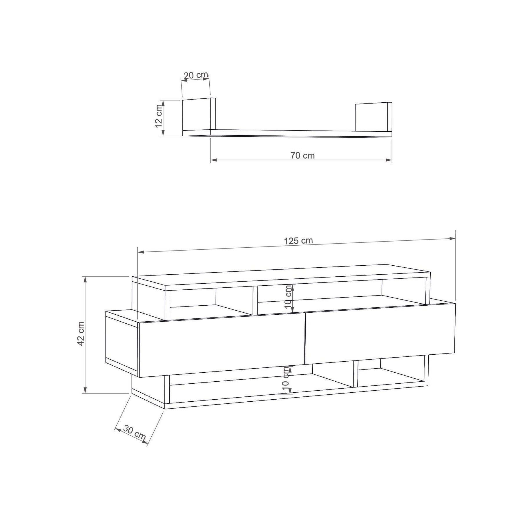 Set comoda Tv si raft Rela, bej/gri antracit, PAL melaminat, 125x30x42 cm