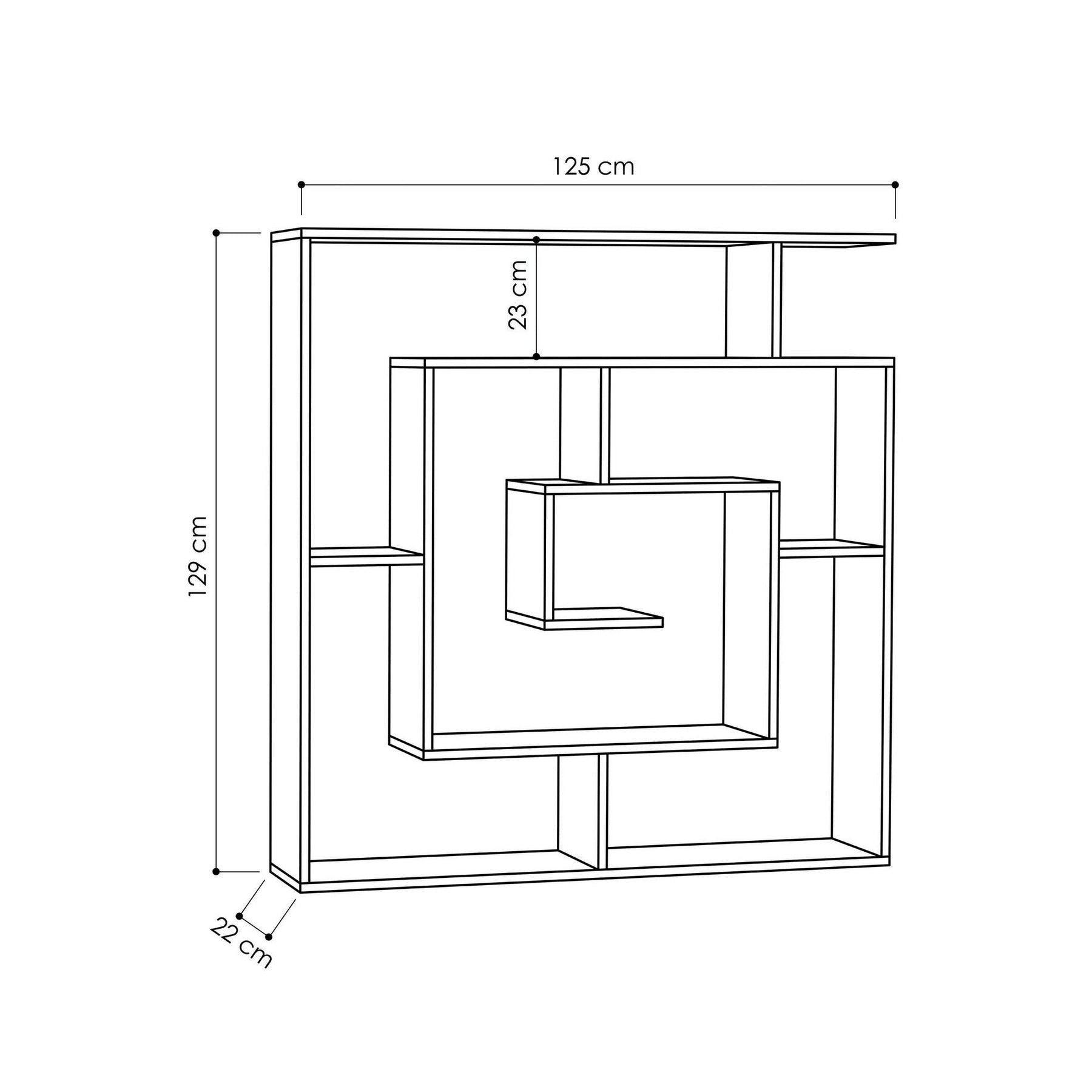 Biblioteca Maze, gri antracit, PAL, 125x22x129 cm