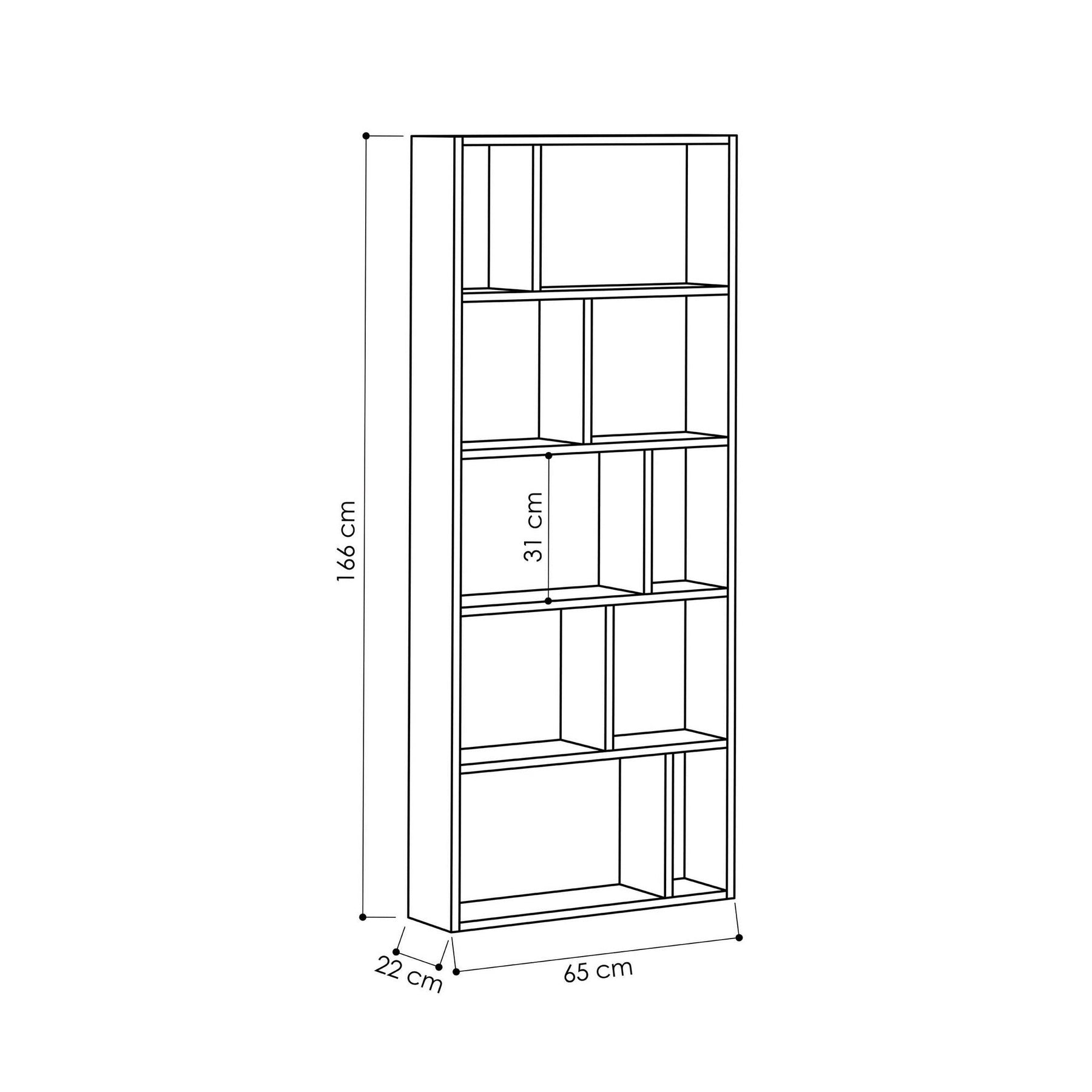 Biblioteca Onda, alb, PAL melaminat, 65x22x166 cm