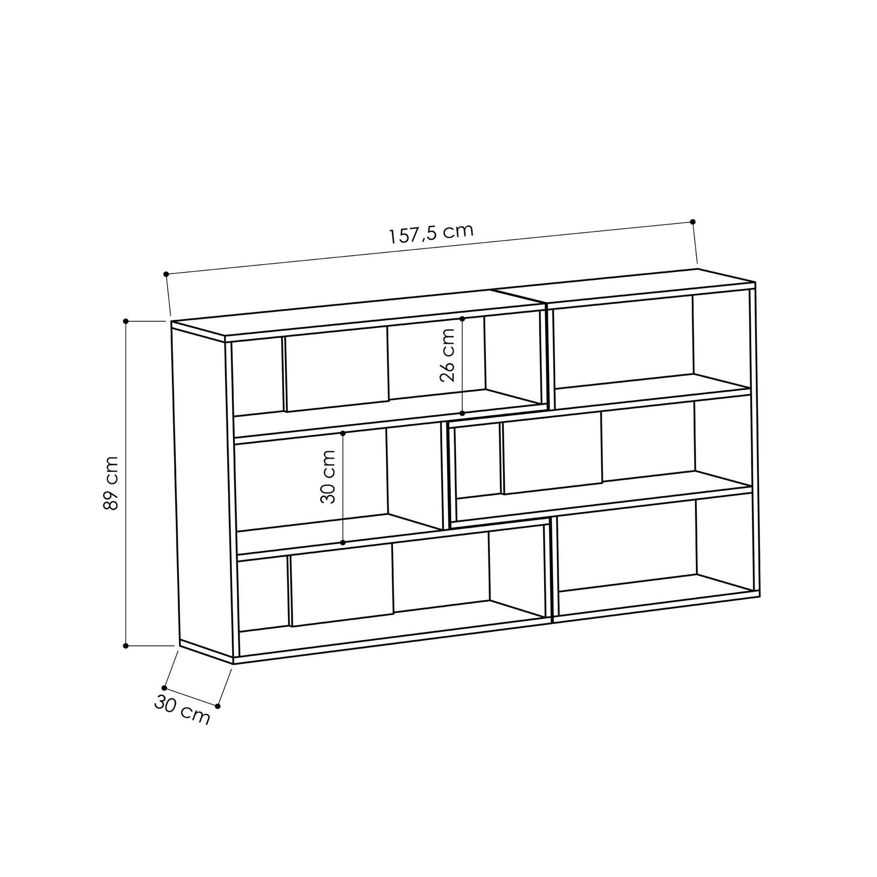 Biblioteca Molly N.3, alb, PAL, 157x30x89 cm