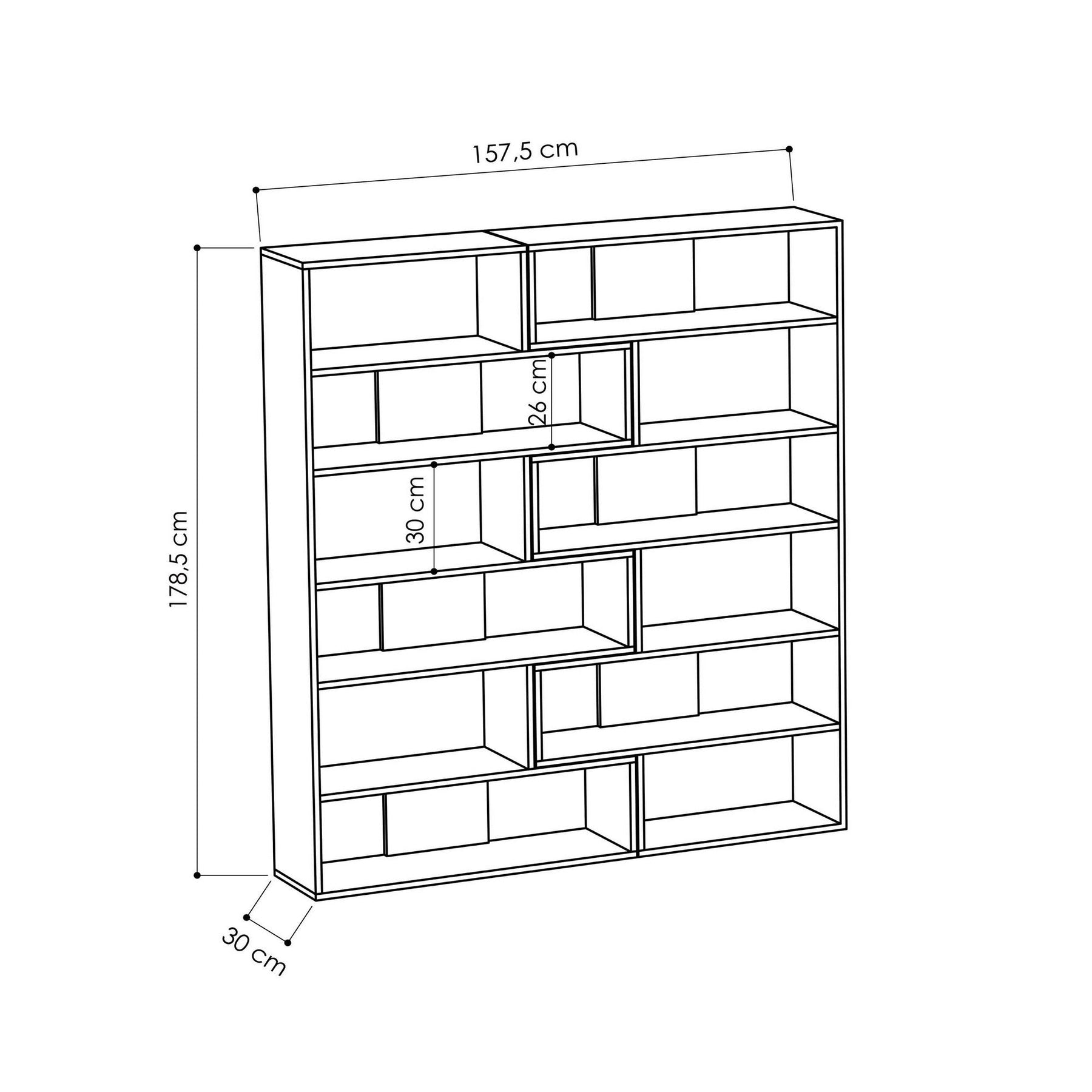 Biblioteca Molly N.4, stejar, PAL, 157x30x178 cm