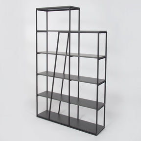 Biblioteca Kitaplik, gri antracit/negru, PAL/metal, 110x29x178 cm