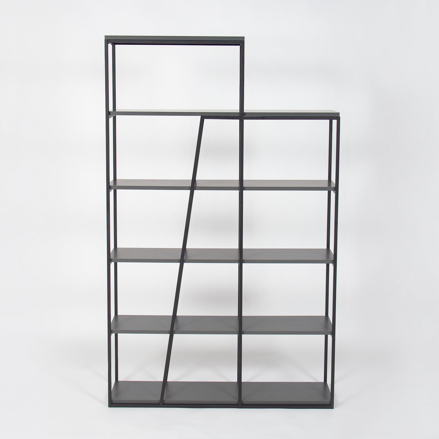 Biblioteca Kitaplik, gri antracit/negru, PAL/metal, 110x29x178 cm