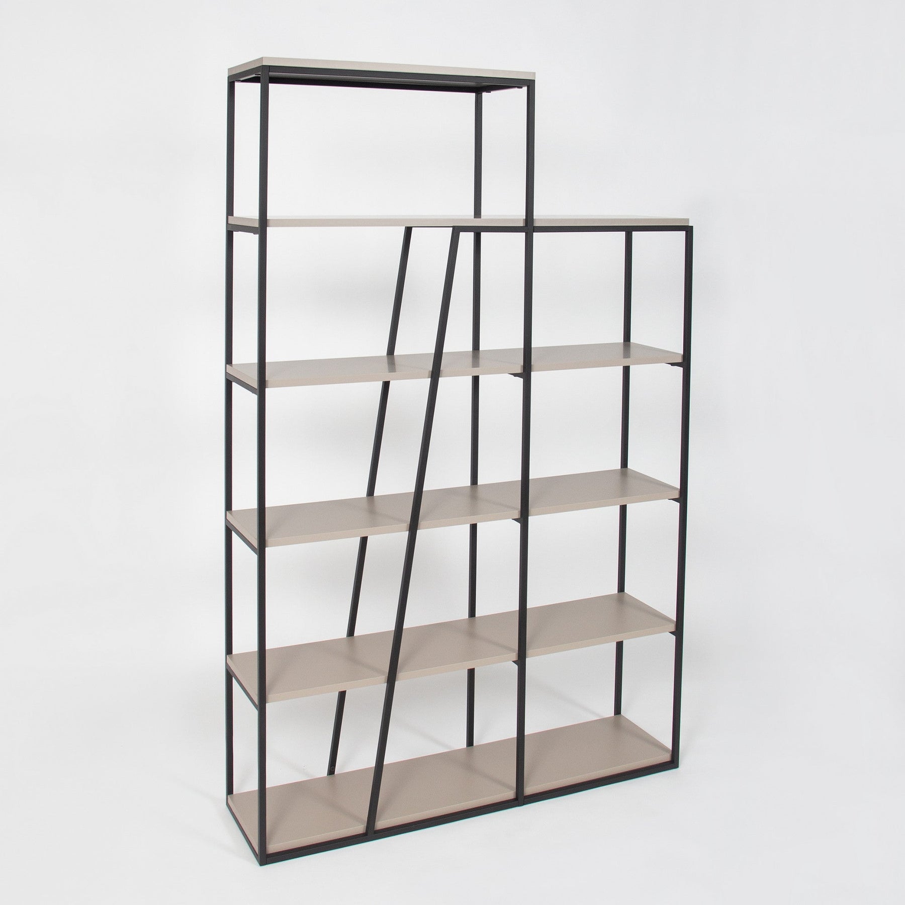 Biblioteca Kitaplik, bej/negru, PAL/metal, 110x29x178 cm