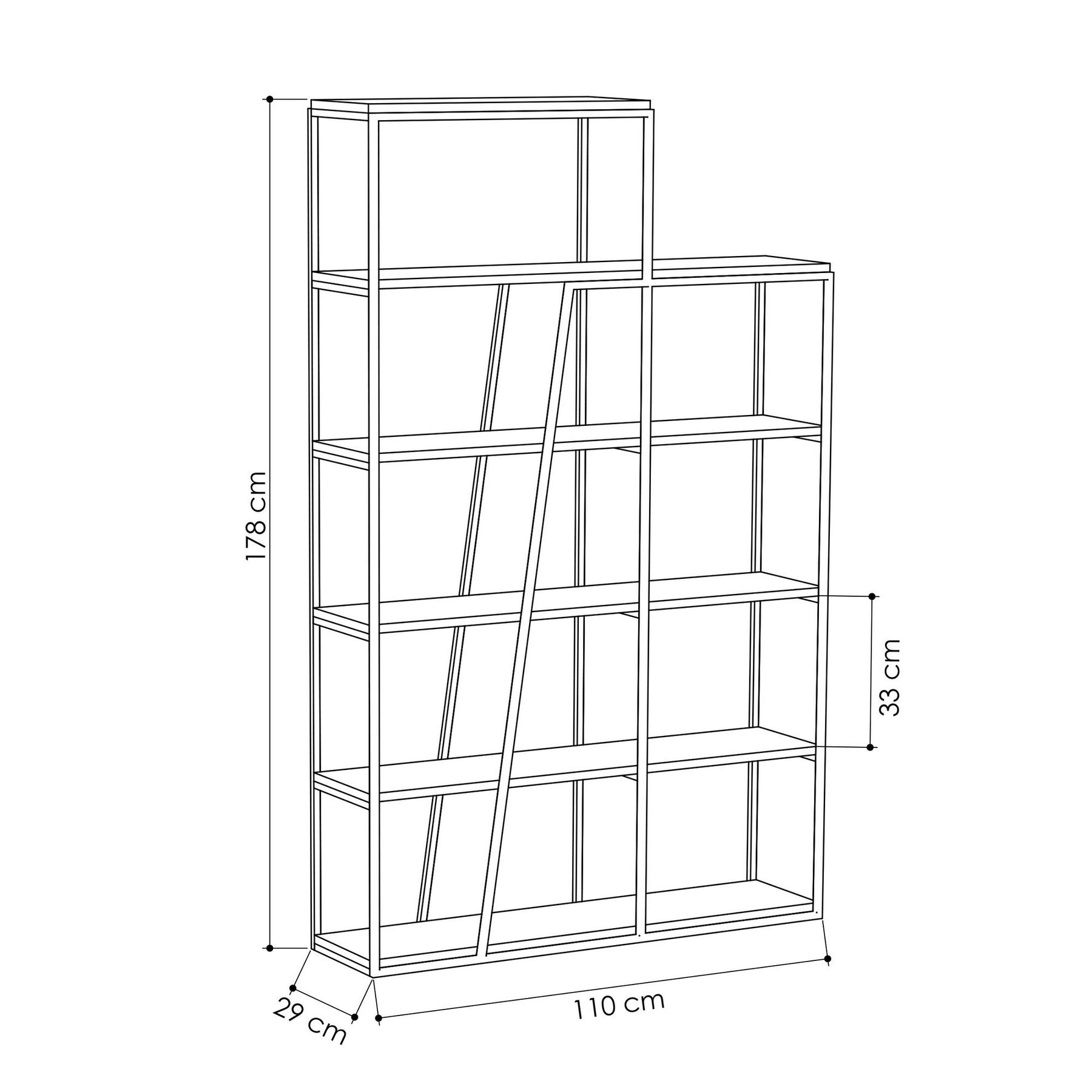 Biblioteca Kitaplik, stejar/negru, PAL/metal, 110x29x178 cm