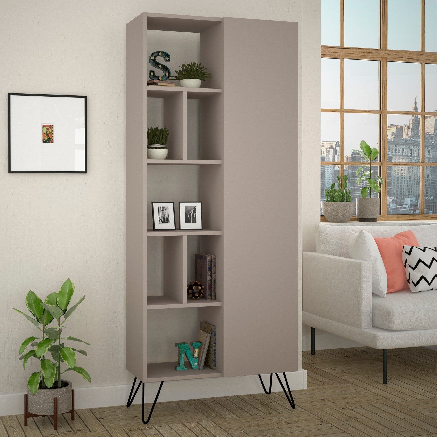 Biblioteca Jedda Bookcase, mocha, PAL melaminat/metal, 79x190x32 cm