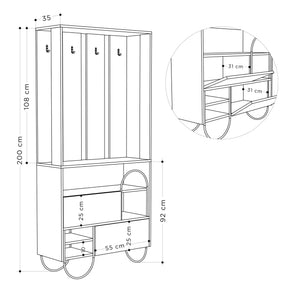 Mobilier hol Norfolk, bej/gri, PAL/metal, 97x35x200 cm