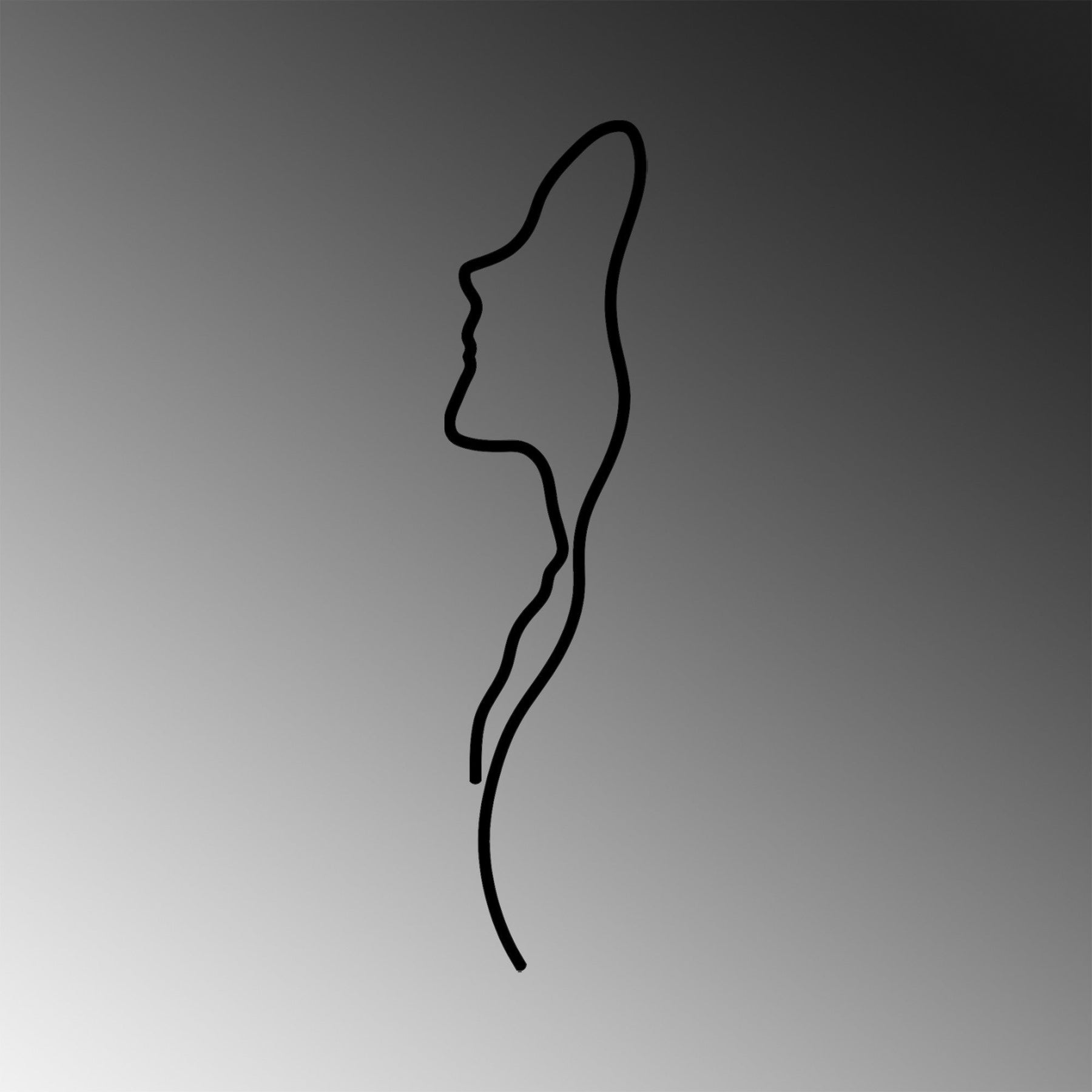 Decoratiune perete Woman Face Profile, negru, metal, 18x74 cm