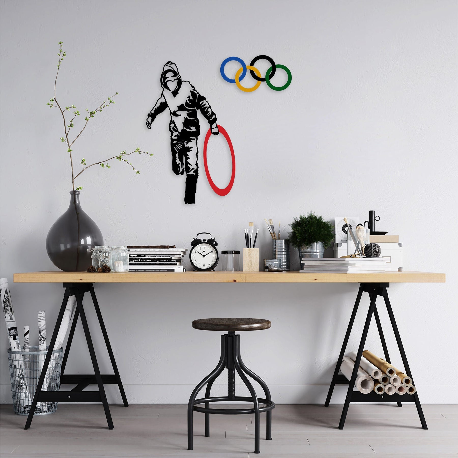 Accesoriu decorativ Banksy-7, negru, metal, 62x61 cm