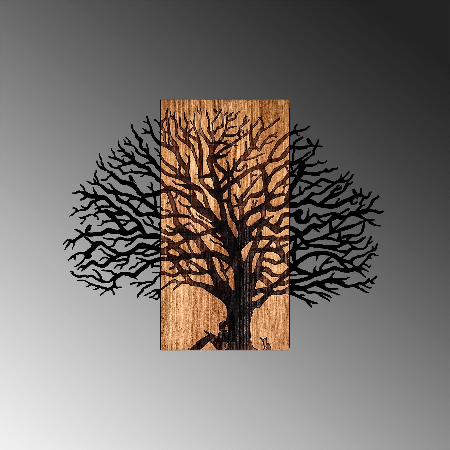 Accesoriu decorativ MA-307, stejar/negru, lemn/metal, 58x75 cm