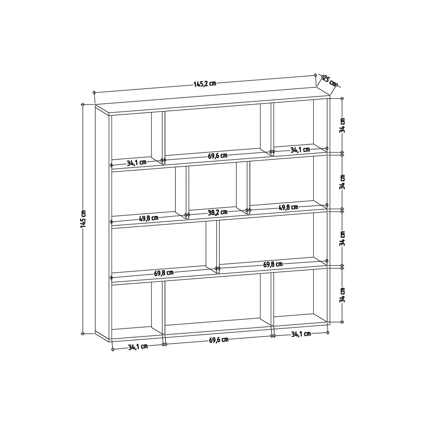 Biblioteca Hodbi, 100% PAL melaminat, alb/stejar, 145x145x25 cm