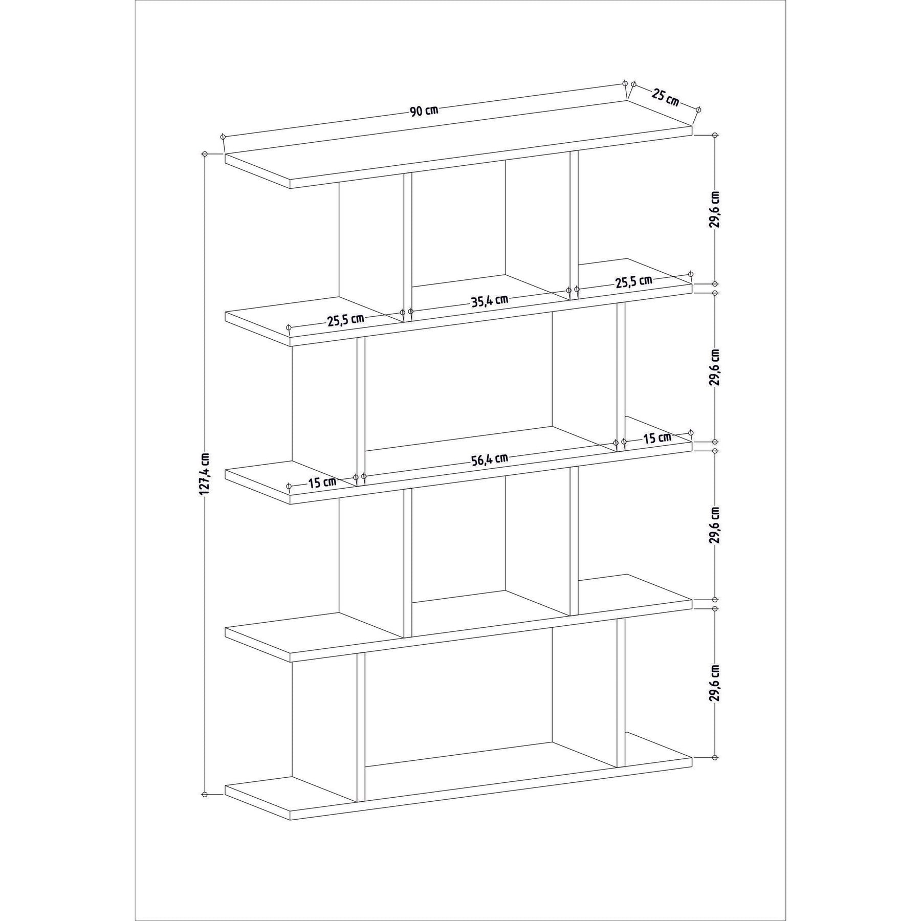 Biblioteca Harmon, stejar/alb, PAL, 90x25x127 cm