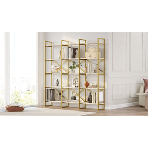 Biblioteca VG6-GE, marmura/auriu, 100% PAL melaminat, 170x175x30 cm,