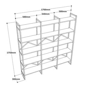 Biblioteca VG6-W, alb/auriu, metal/PAL melaminat, 170x175x30 cm