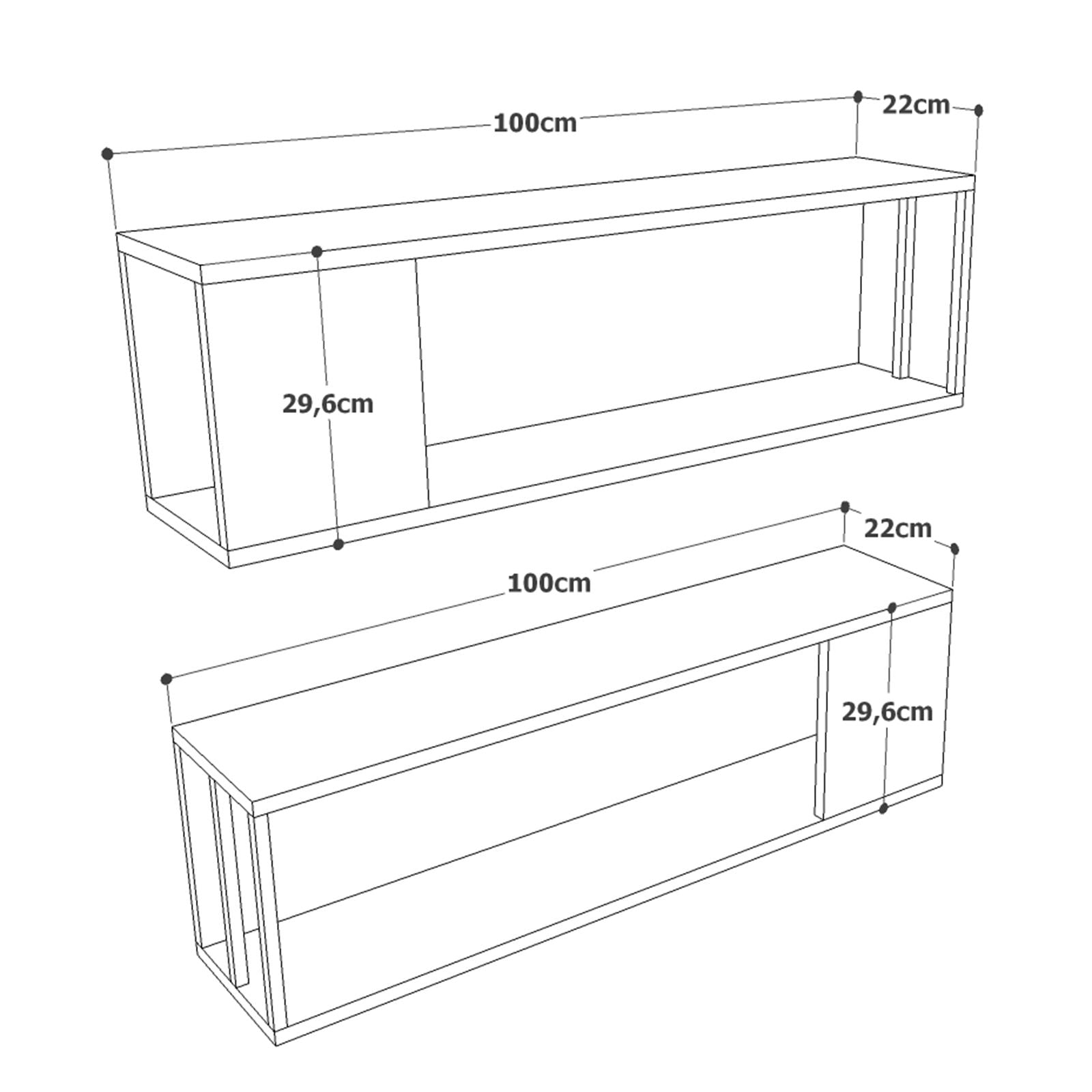 Set 2 rafturi VG18 - A, nuc/gri, PAL melaminat, 100x27x22 cm