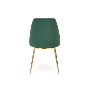 Scaun K460, cadru din otel cromat auriu, tapitat cu stofa catifelata verde, 49x54x84x46 cm