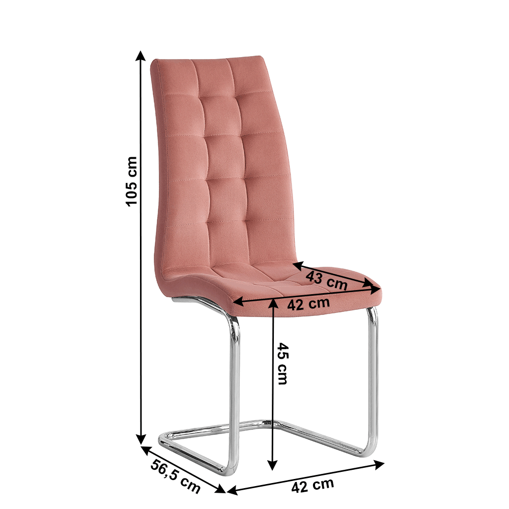 Scaun bucatarie SALOMA NEW, stofa catifelata roz, 42x56,5x105 cm.